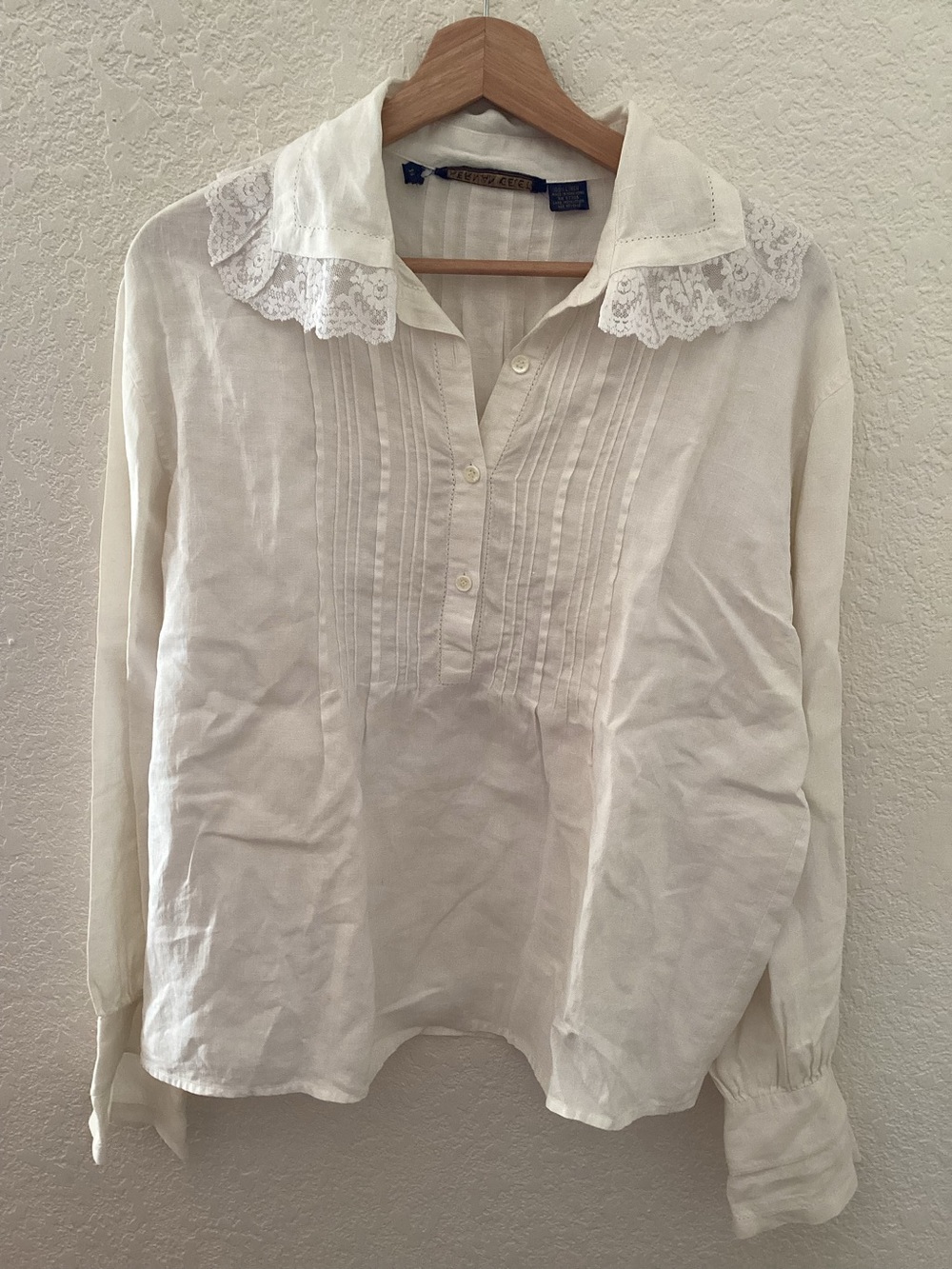 Classic Vintage White 100% Linen Half Button-Up Shirt